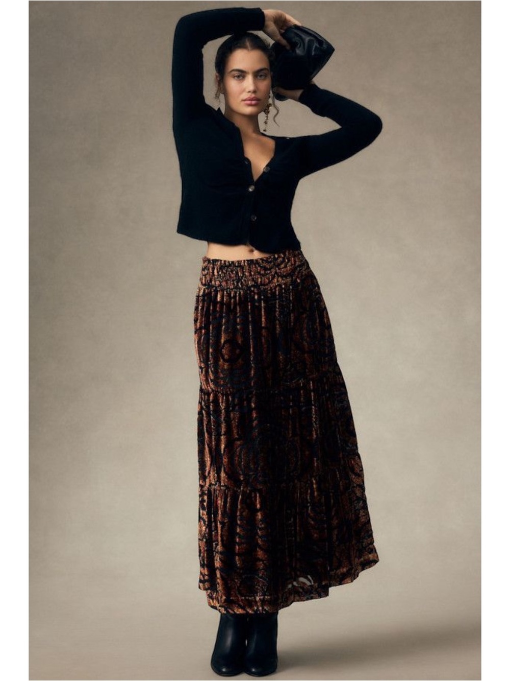 Anthropologie Bohemian Witchy Velvet Devore The Somerset Maxi Skirt Size XL Fall